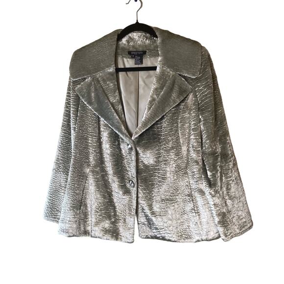 Etcetera Silver Platinum‎ Croc Embossed Faux Fur Jacket Size 14 - Picture 3 of 16